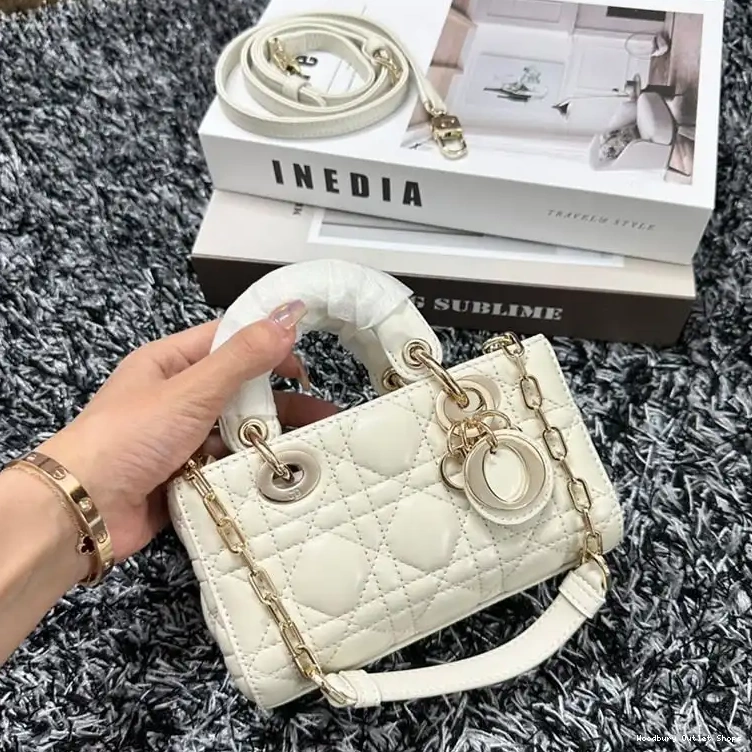 Cheap Lady D-Joy Bag Cannage White Micro Lambskin 0506 Hot Sale
